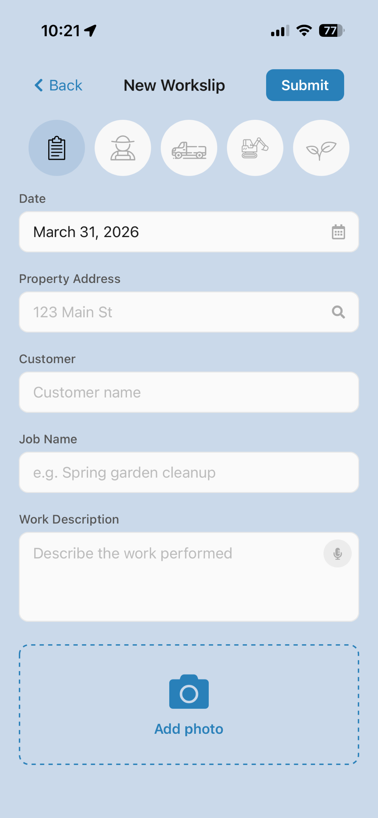 Landcrafters new workslip form